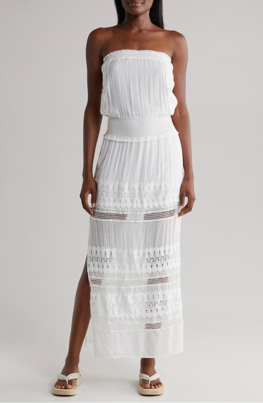Elan White Lace Strapless Maxi Cover-Up Dress XL NWT